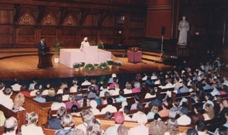 Audience gathered for Sant Rajinder Singh Ji Maharaj's talk at Harvard University