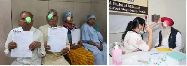 Patients after their cataract surgeries at the eye camp